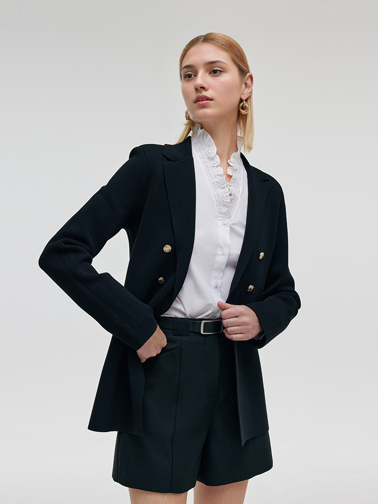 Women's Sweater Blazer with Stretchable Collar