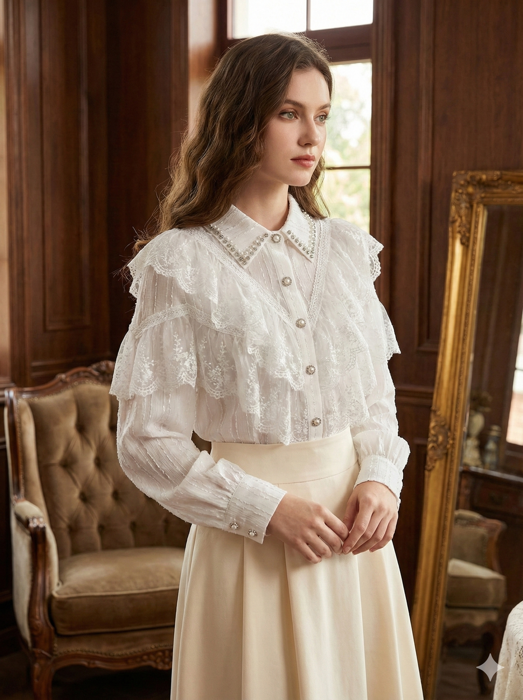 Vina | Vintage Blouse with Pearls & Rhinestone Details