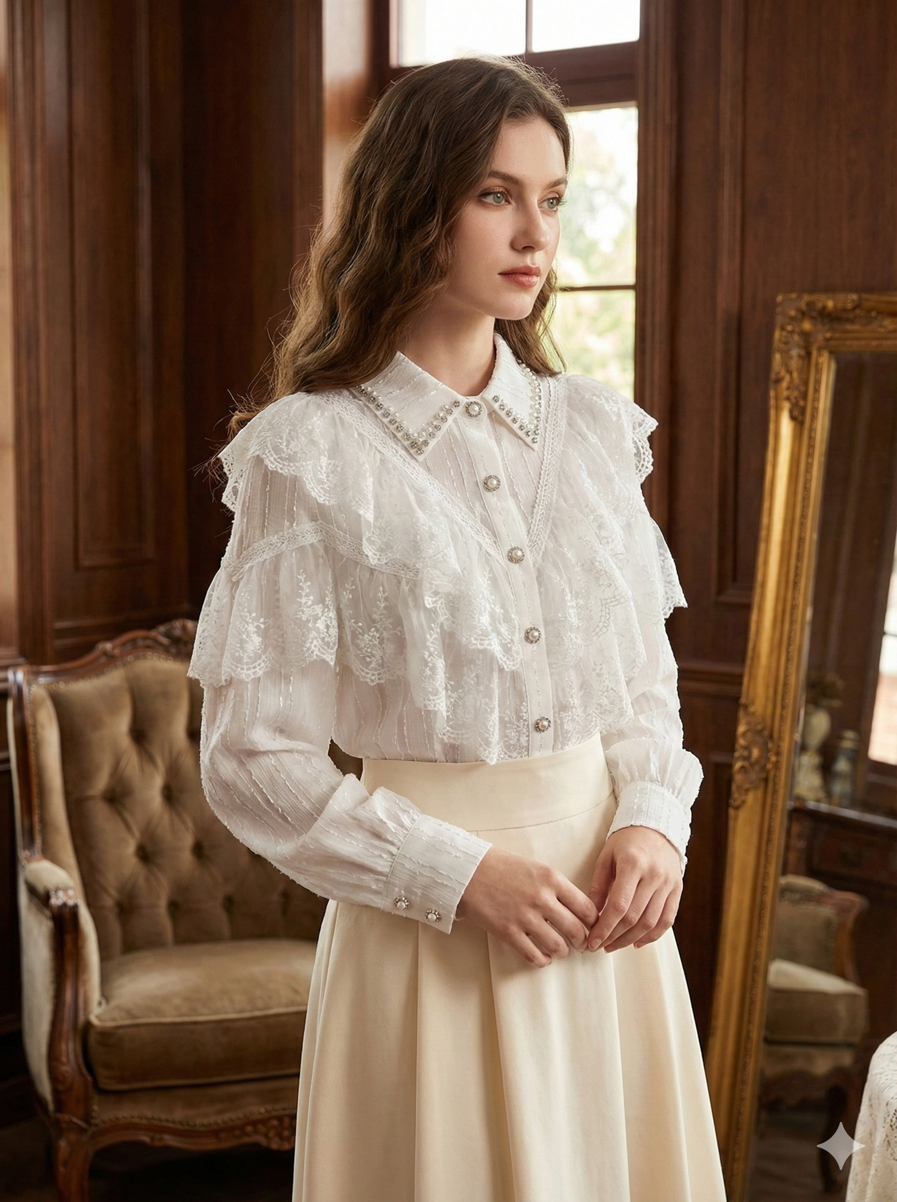 Vina | Vintage Blouse with Pearls & Rhinestone Details