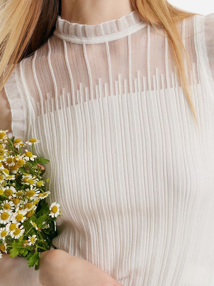 Women's Top with Ruffles Made of Tencel and Wool