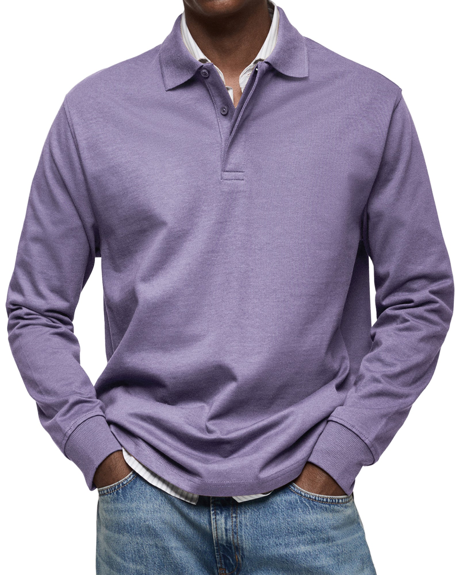 Samann | Men’s Relaxed Fit Long Sleeve Shirt Collar Top