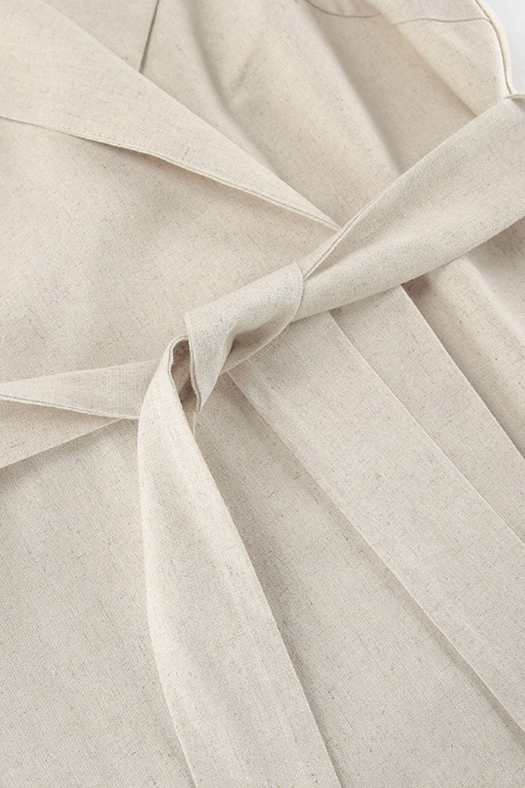 Alouette | Linen Cotton High Waist Slit Tie Maxi Dress