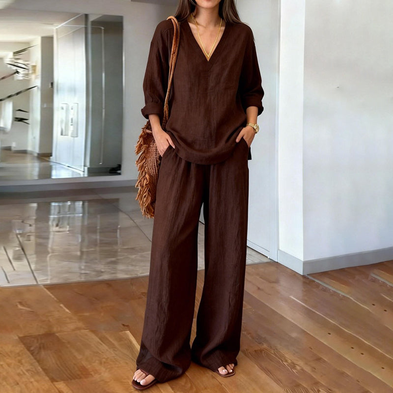 Celine | Linen Two-Piece Set with V-Neck
