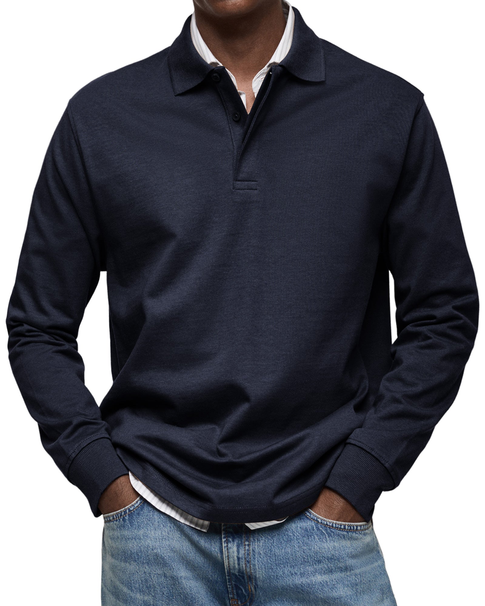 Samann | Men’s Relaxed Fit Long Sleeve Shirt Collar Top