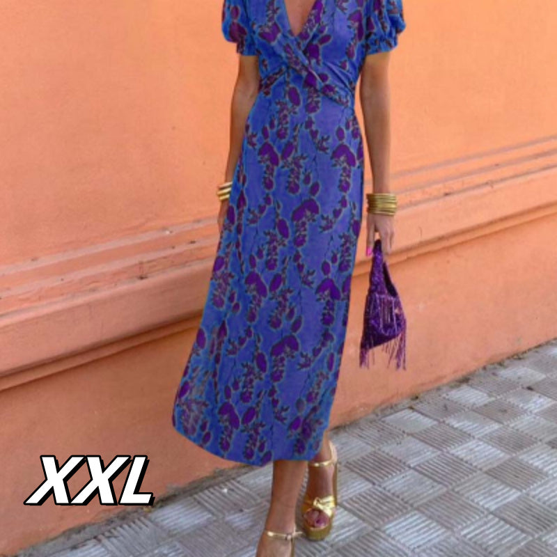 Dress with Slit and Floral Pattern
