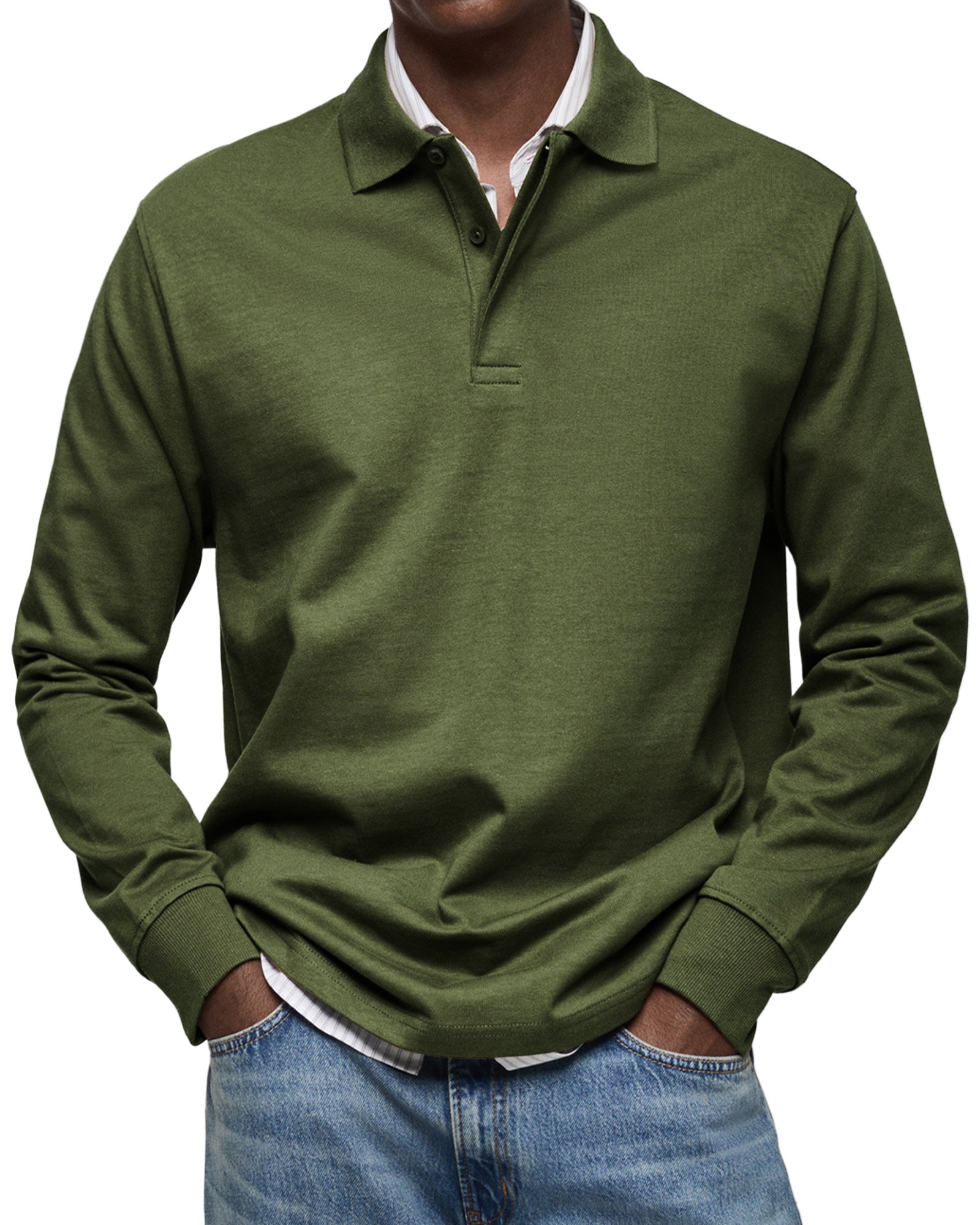 Samann | Men’s Relaxed Fit Long Sleeve Shirt Collar Top