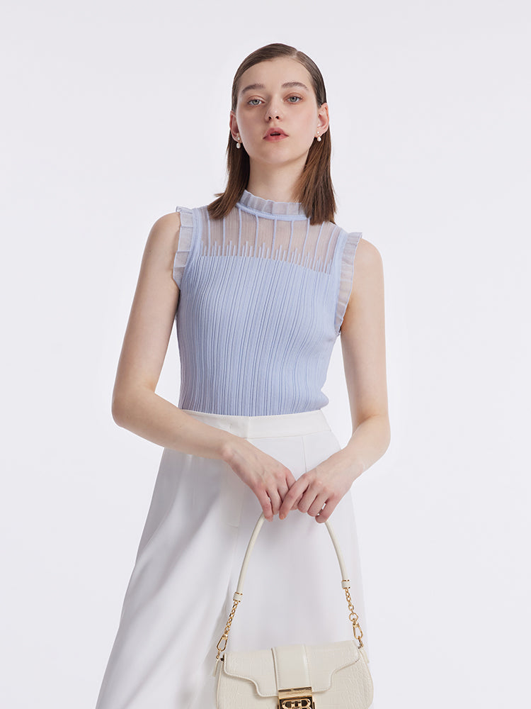 Women's Top with Ruffles Made of Tencel and Wool