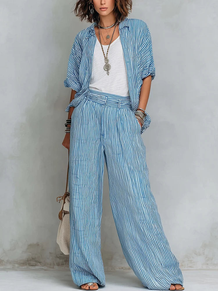 Orielle | Set with Striped Shirt and Wide Pants