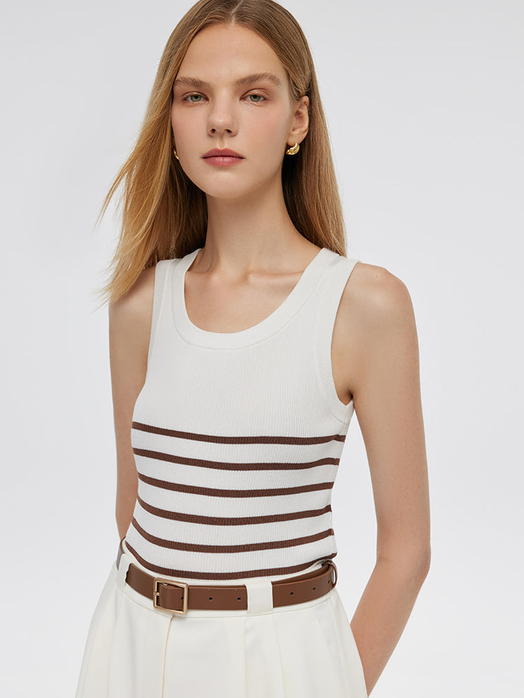Tank top made of fabric with acetate and cotton stripes