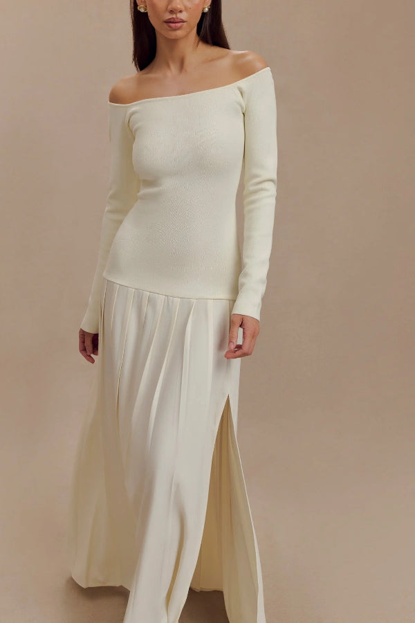 Jasmin Retro Maxi Dress with Bardot Neckline