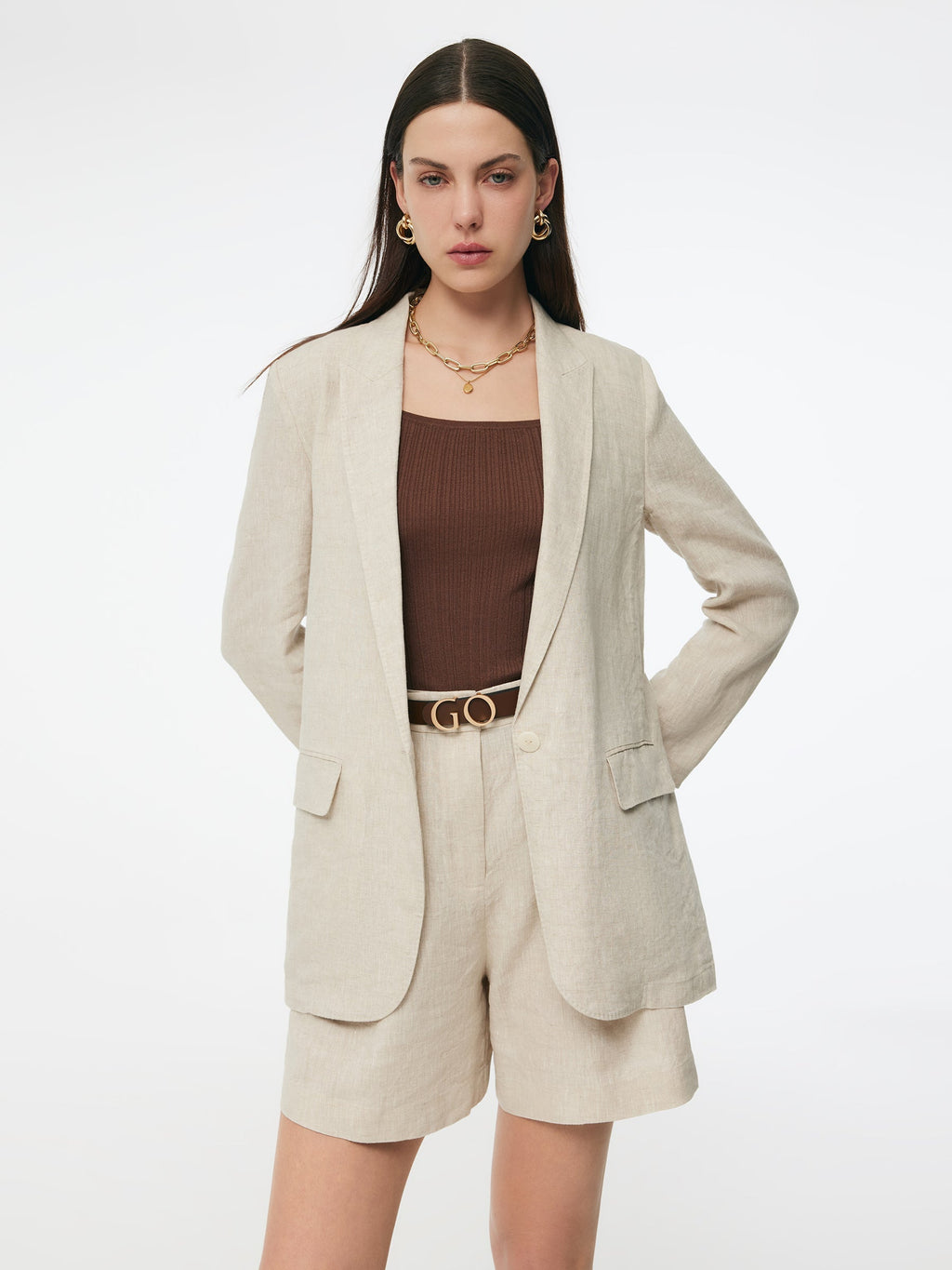 100% Linen Women's Jacket with Back Slit and One Button