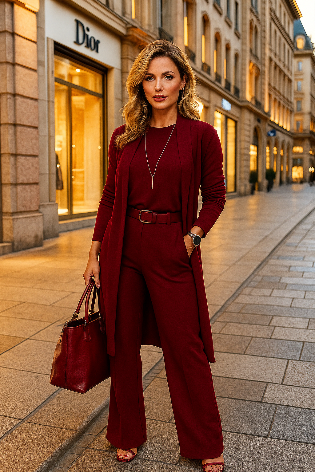 Evanna | 3-Piece Set – Basic Shirt, Cardigan & Straight Pants
