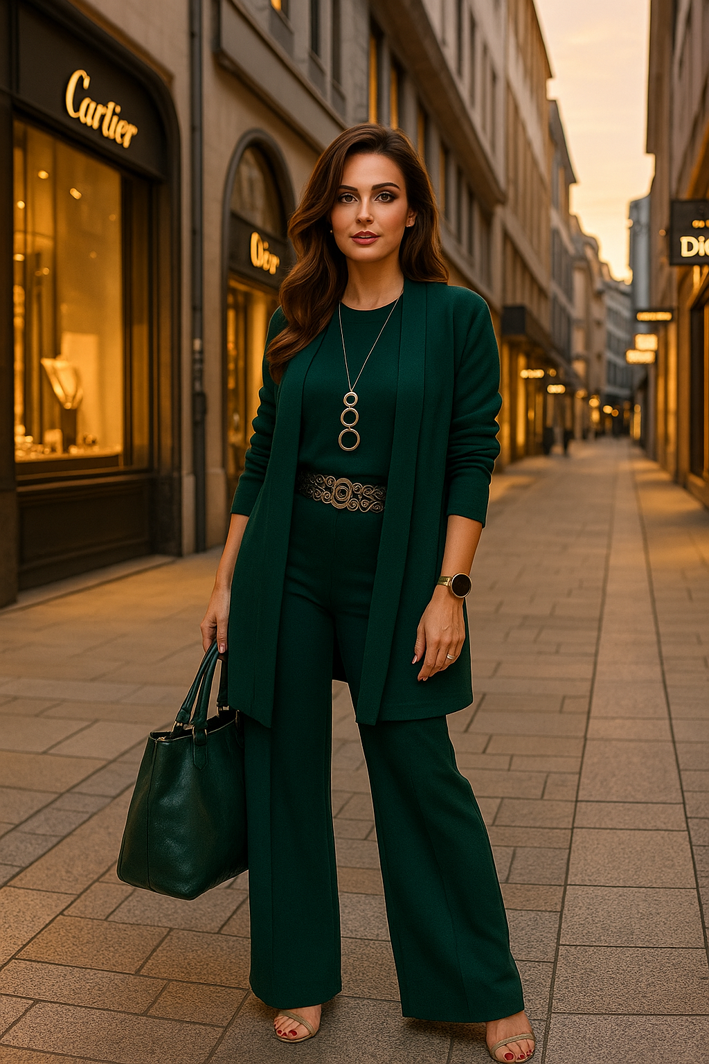 Evanna | 3-Piece Set – Basic Shirt, Cardigan & Straight Pants
