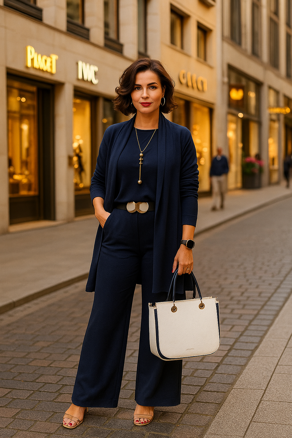 Evanna | 3-Piece Set – Basic Shirt, Cardigan & Straight Pants