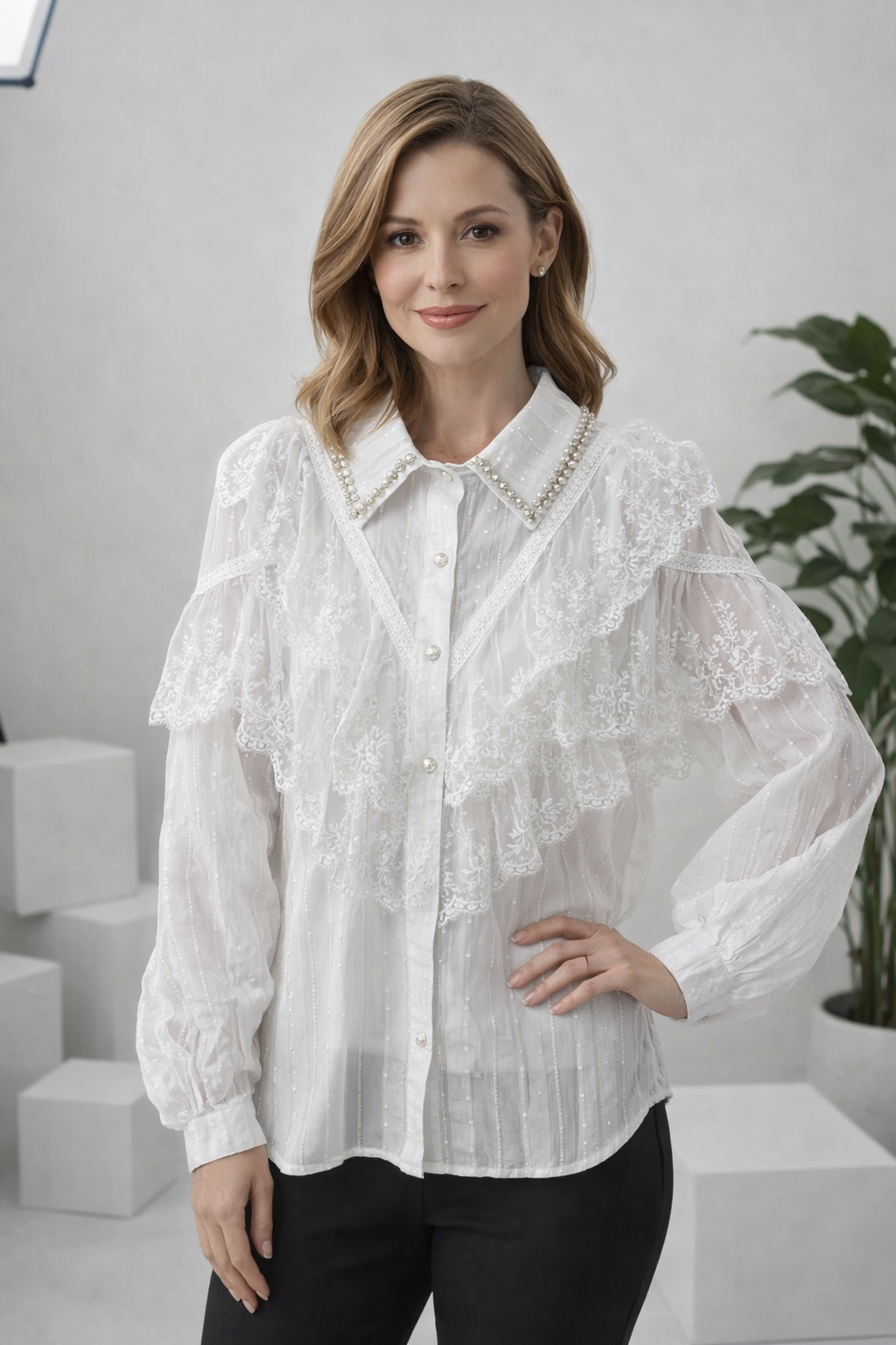 Vina | Vintage Blouse with Pearls & Rhinestone Details