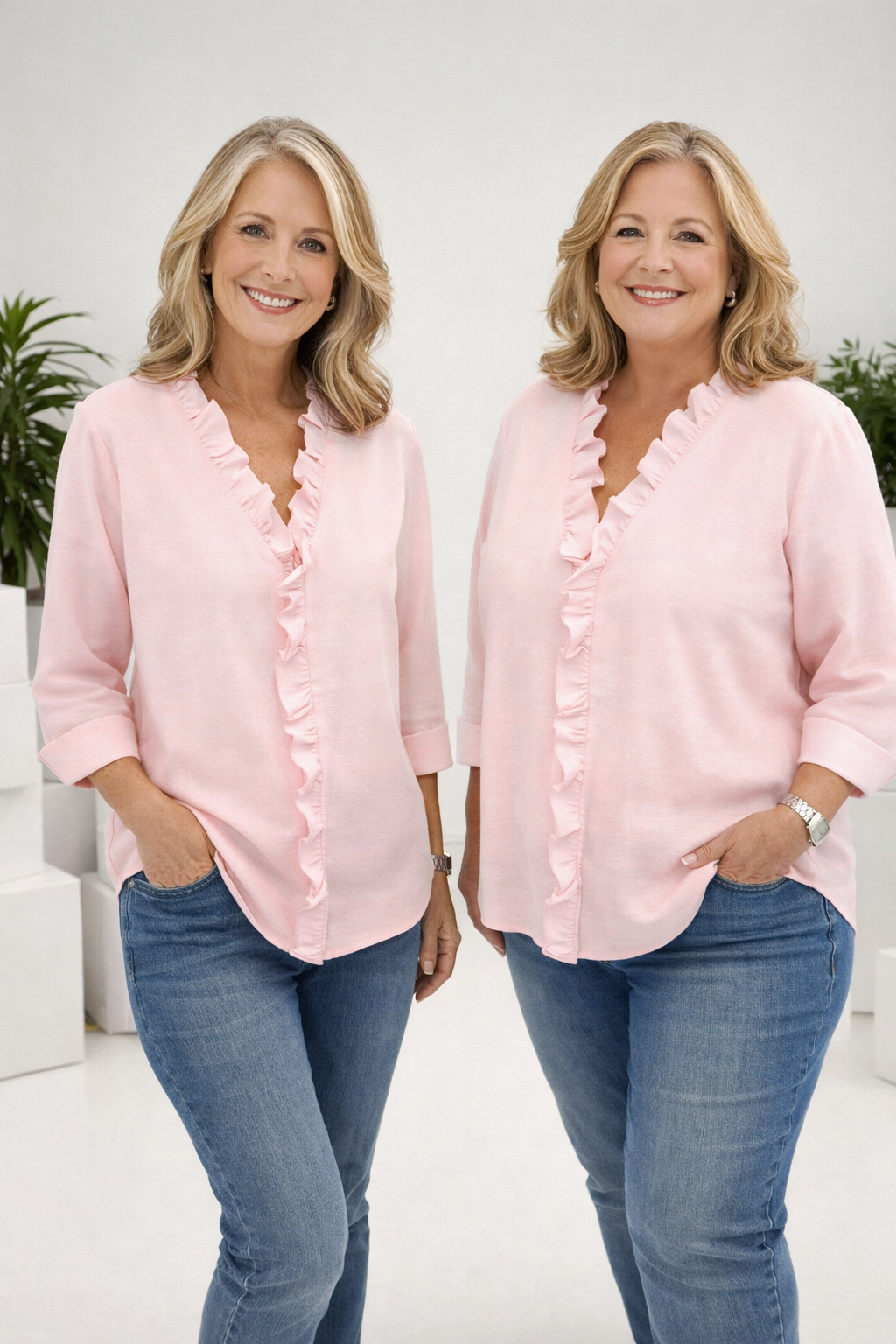 Aletta | Blouse With Ruffles, V-Neck, and Long Sleeves