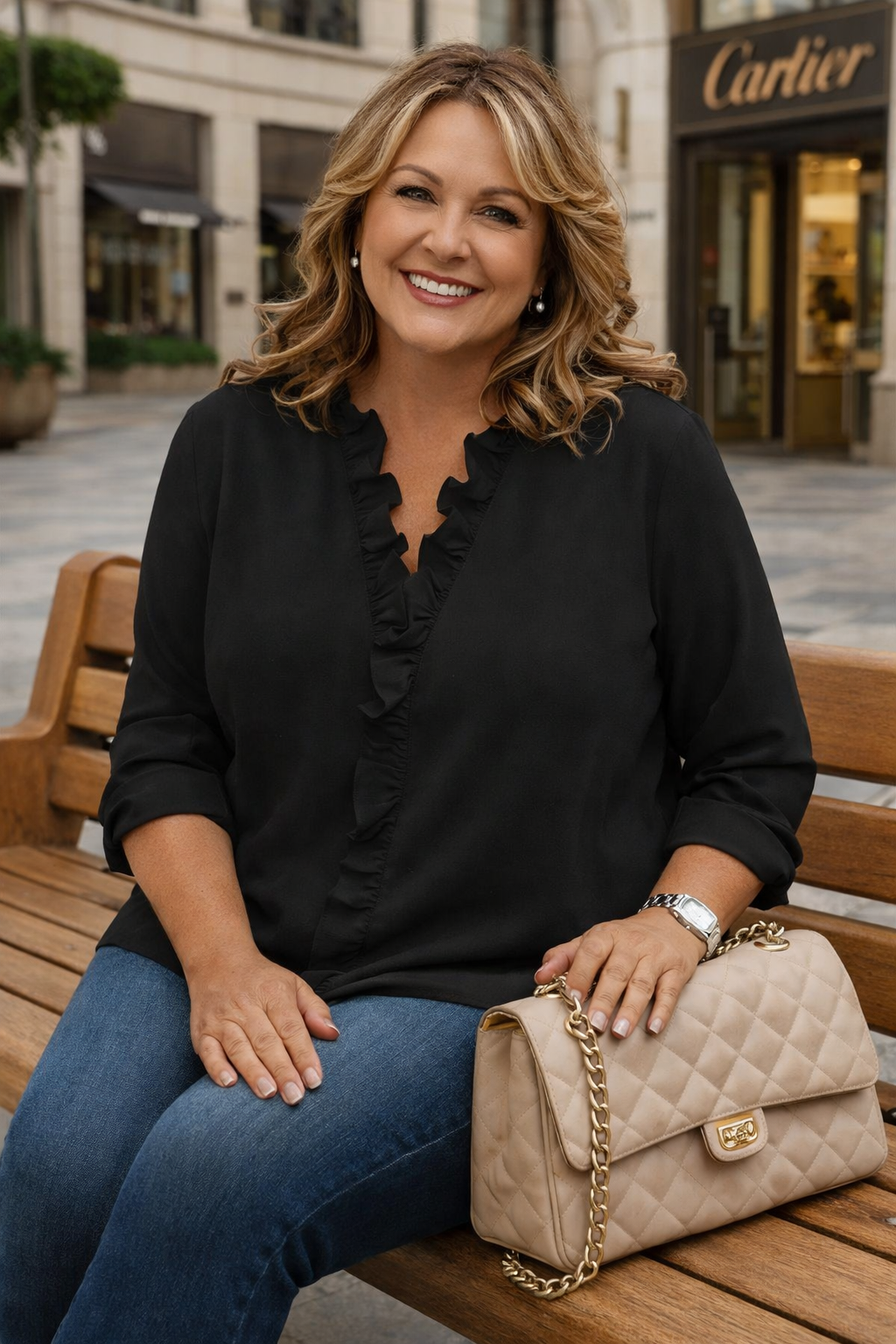 Aletta | Blouse With Ruffles, V-Neck, and Long Sleeves
