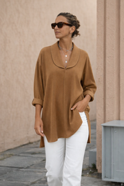 Ava | Retro Denim Top with Shawl Collar