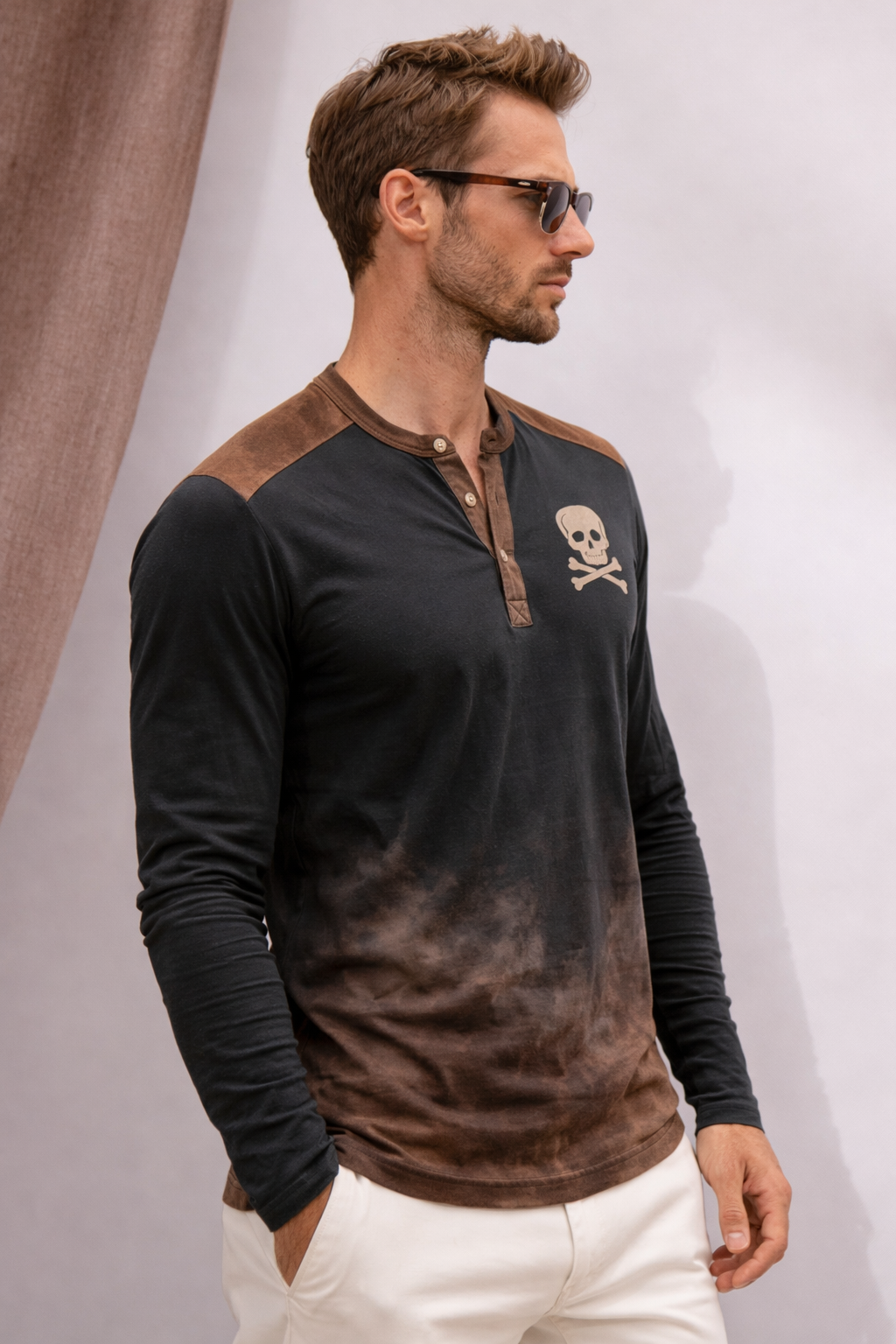 Casual Henley Long Sleeve T-Shirt with Pattern
