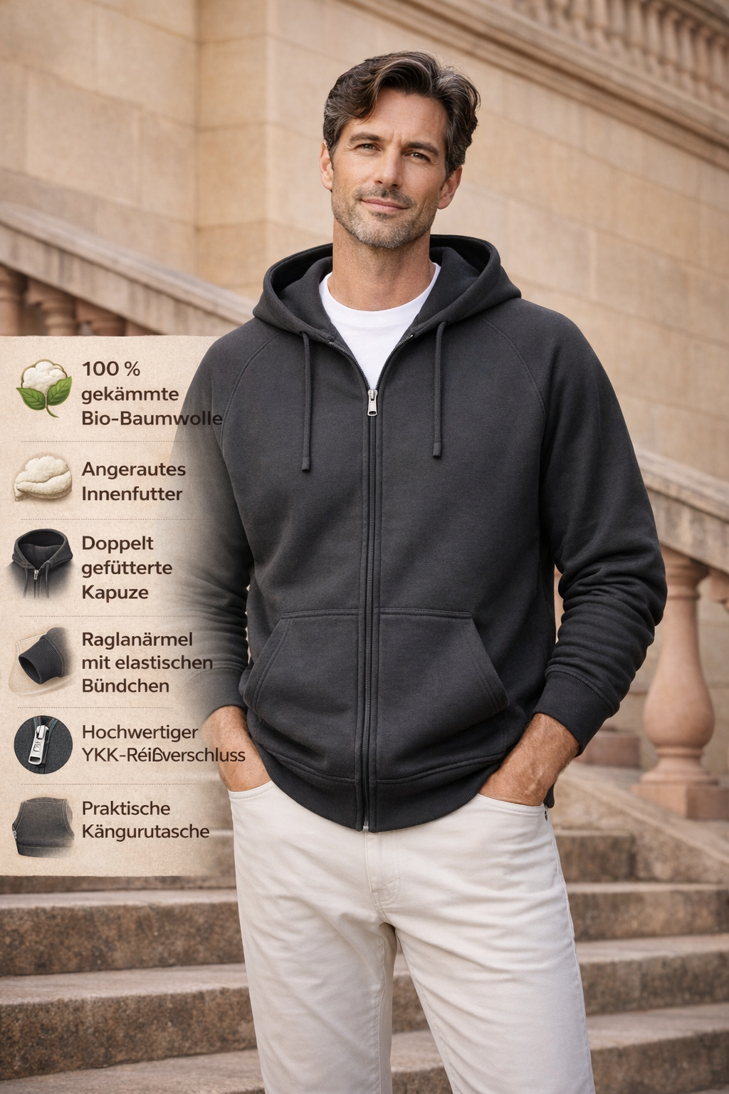 Orleane | Neutral - Men's Hooded Sweat Jacket