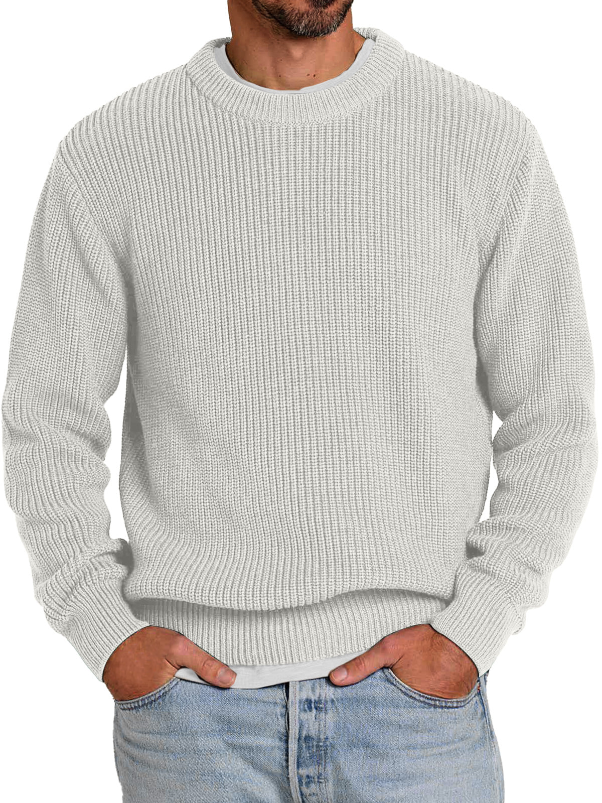 Oliener | Men's Casual Round Neck Solid Color Comfortable Knitted Sweater
