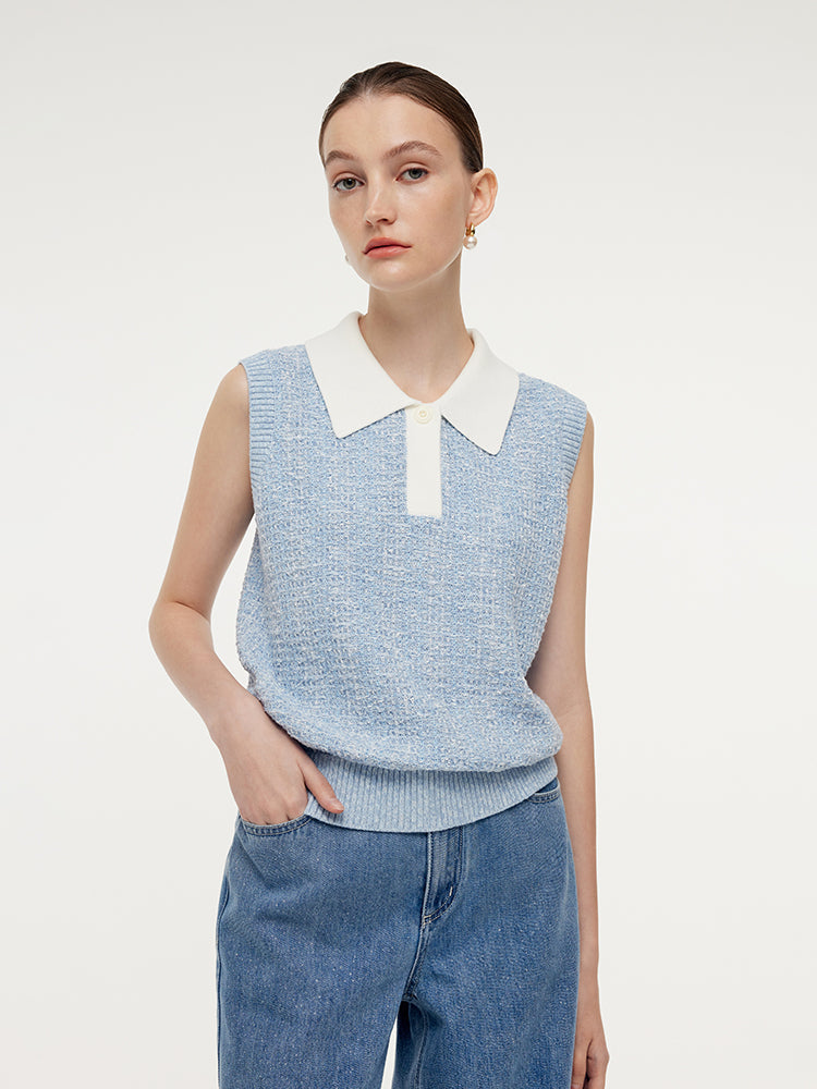 Women's Polo Sweater with Contrast Collar