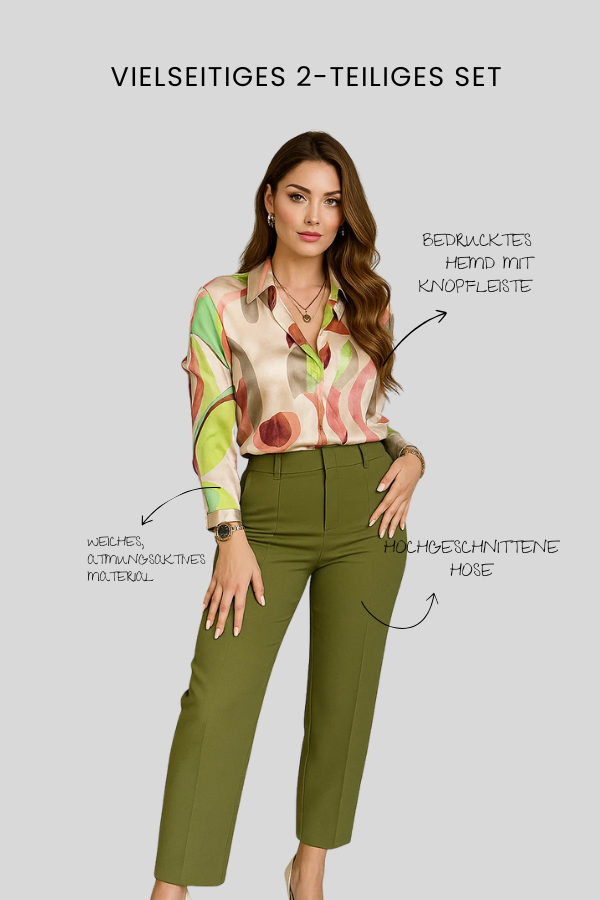 Lily | Print Shirt & Button Pants Set