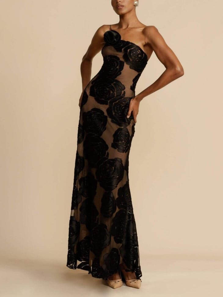 Maxi Dress with Flame Flower Pattern