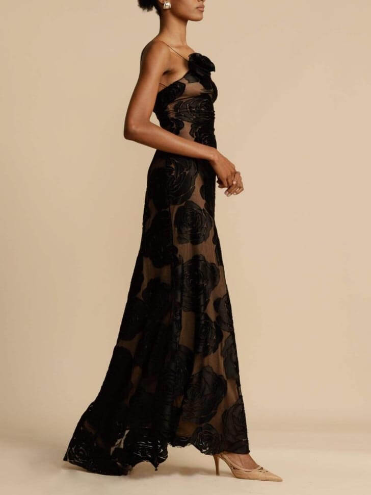 Maxi Dress with Flame Flower Pattern
