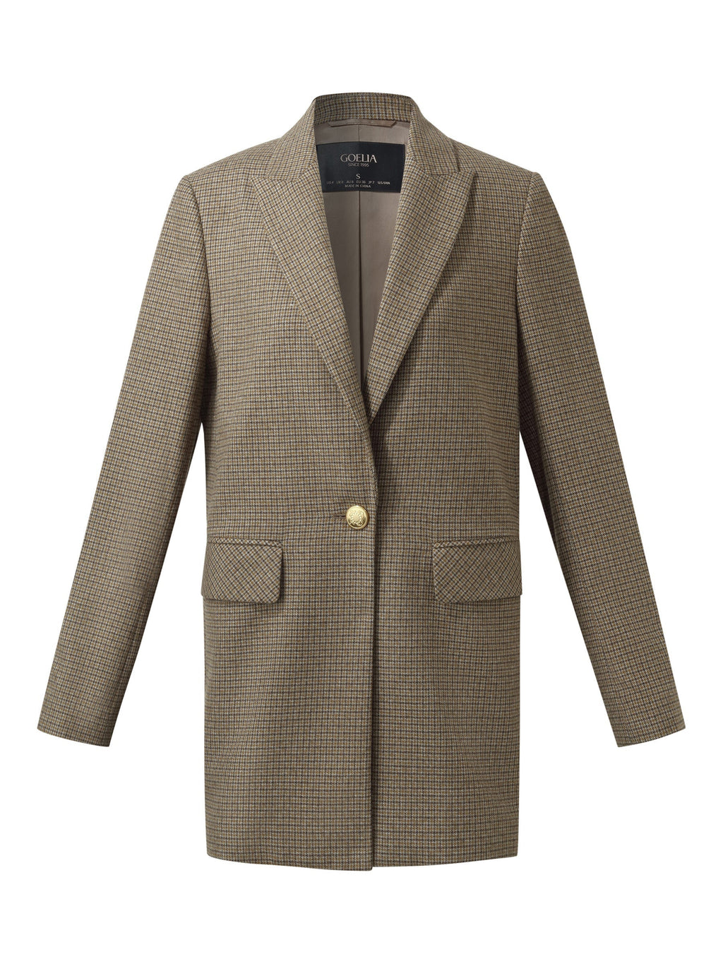 Women's Jacket with Check Pattern and Cut-Out Collar