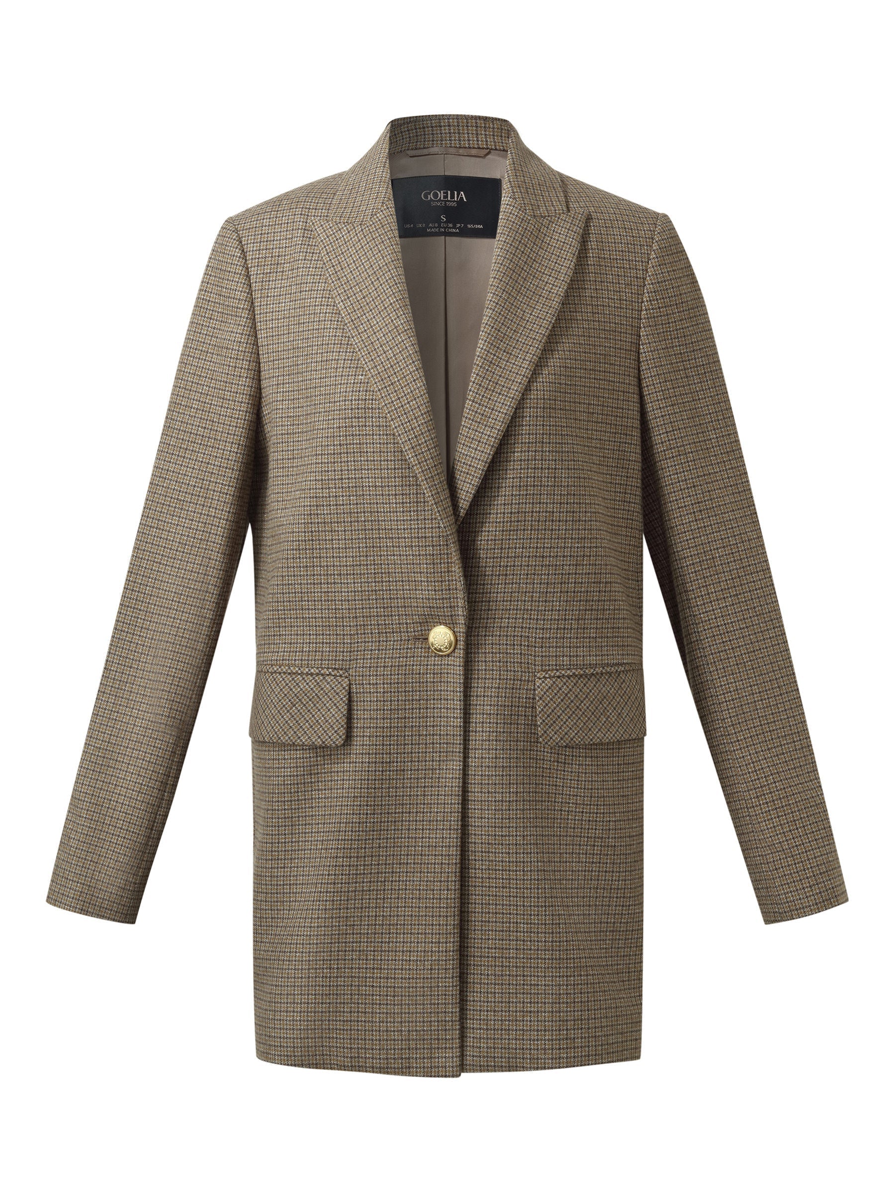 Women's Jacket with Check Pattern and Cut-Out Collar