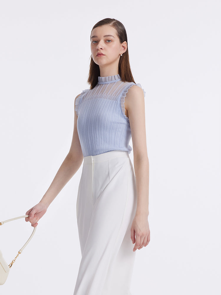 Women's Top with Ruffles Made of Tencel and Wool