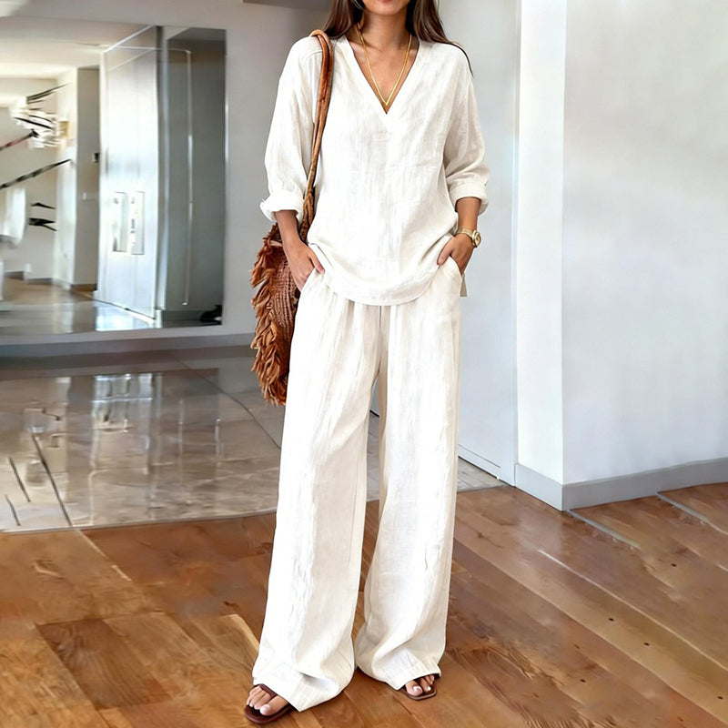 Celine | Linen Two-Piece Set with V-Neck
