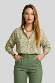 Lily | Print Shirt & Button Pants Set