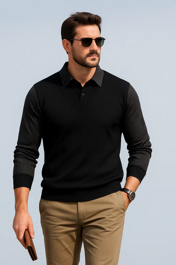 River | Striped Lapel Fake Two-Piece Shirt
