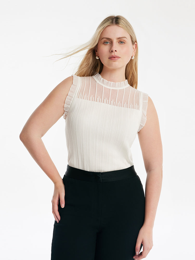 Women's Top with Ruffles Made of Tencel and Wool