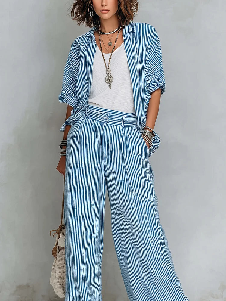 Orielle | Set with Striped Shirt and Wide Pants