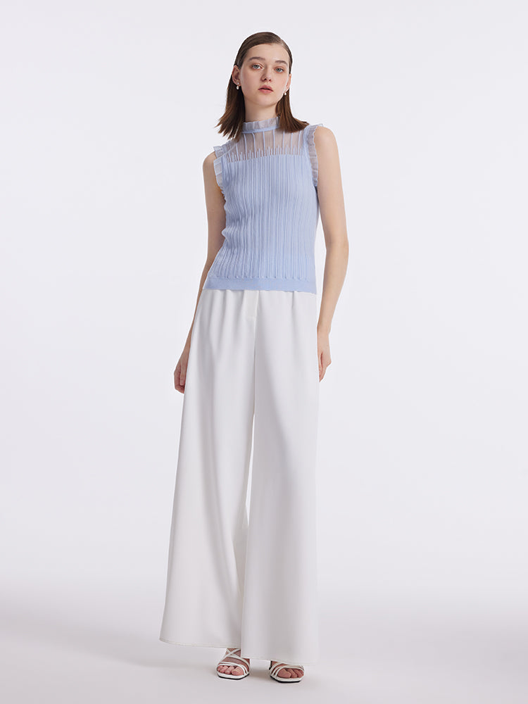 Women's Top with Ruffles Made of Tencel and Wool