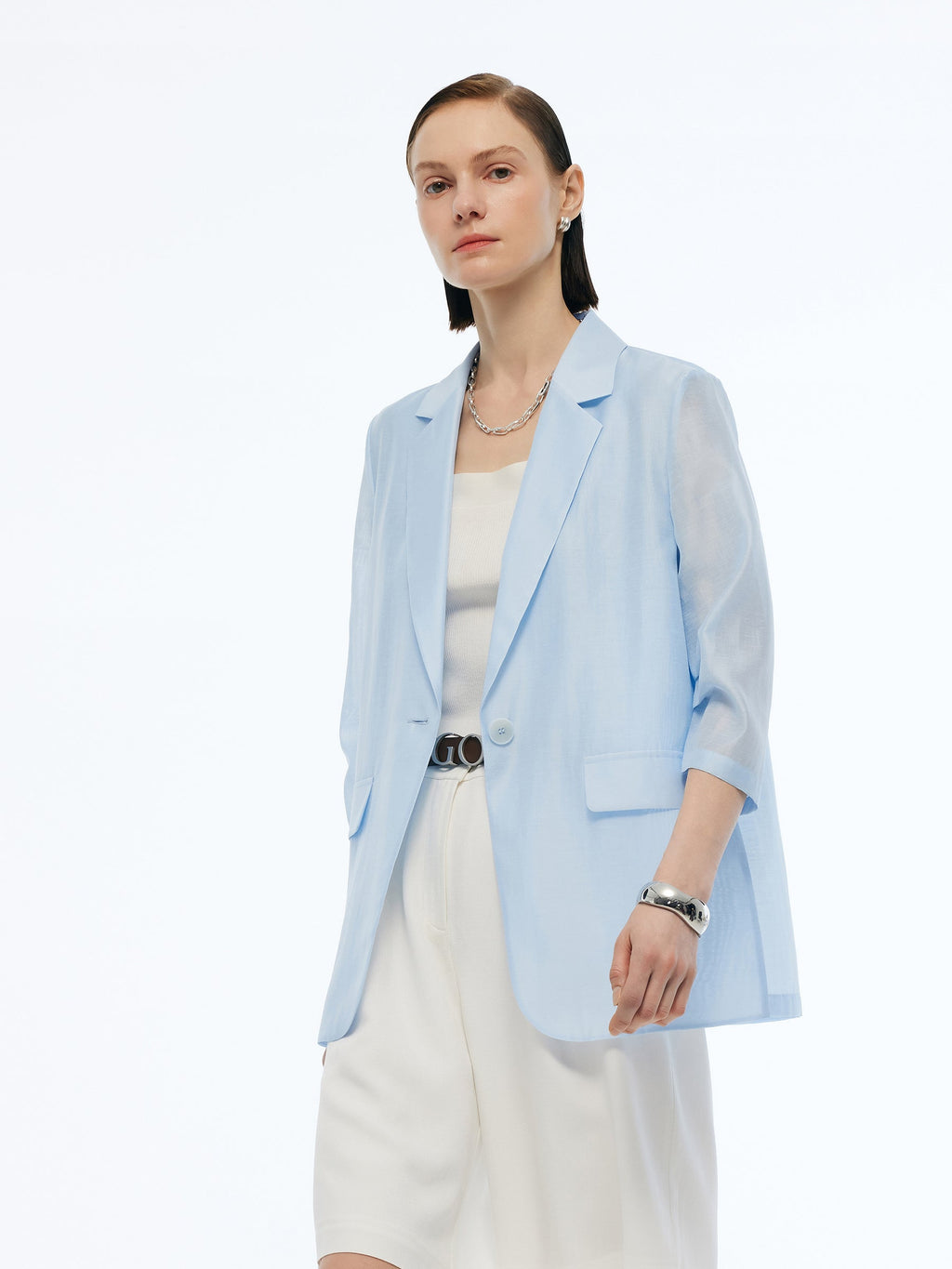 Women's Jacket Made from a Blend of Tencel and Linen with 3/4 Sleeves