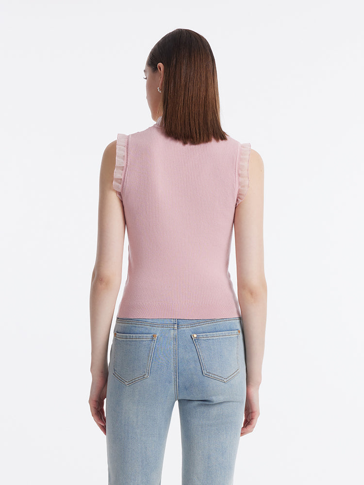 Women's Top with Ruffles Made of Tencel and Wool