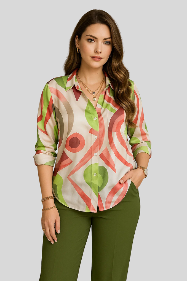 Lily | Print Shirt & Button Pants Set