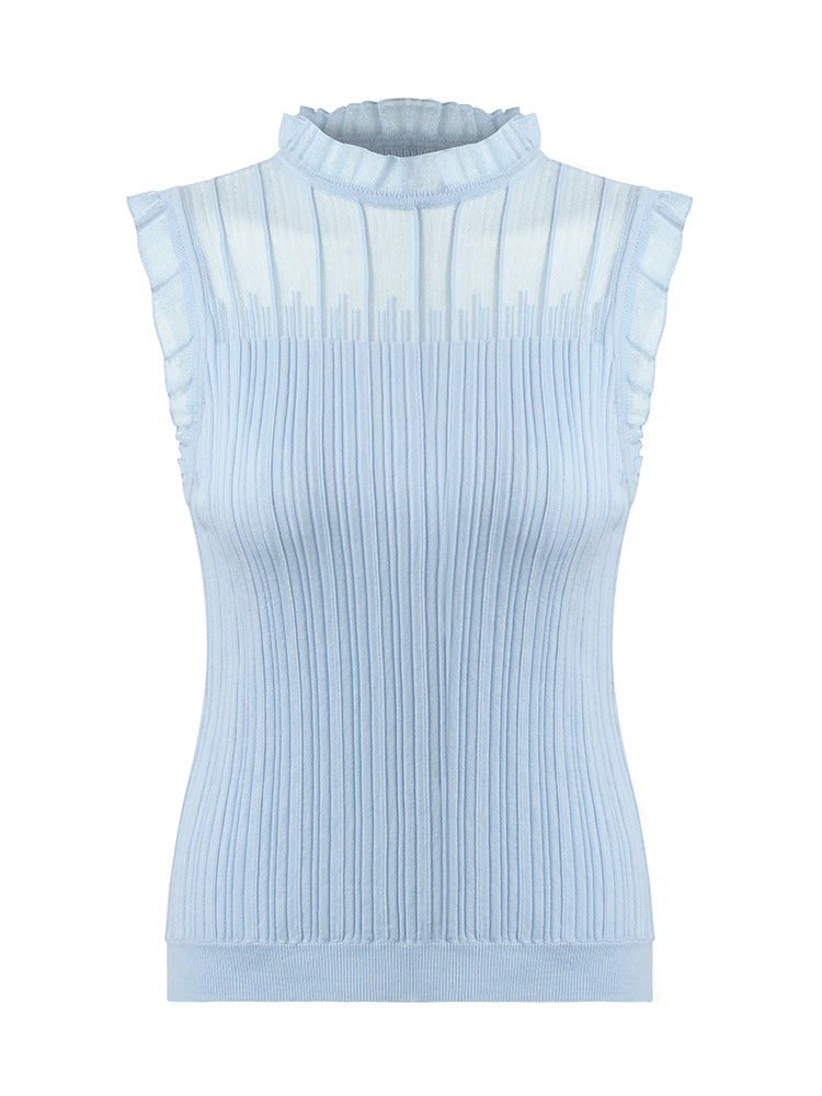 Women's Top with Ruffles Made of Tencel and Wool