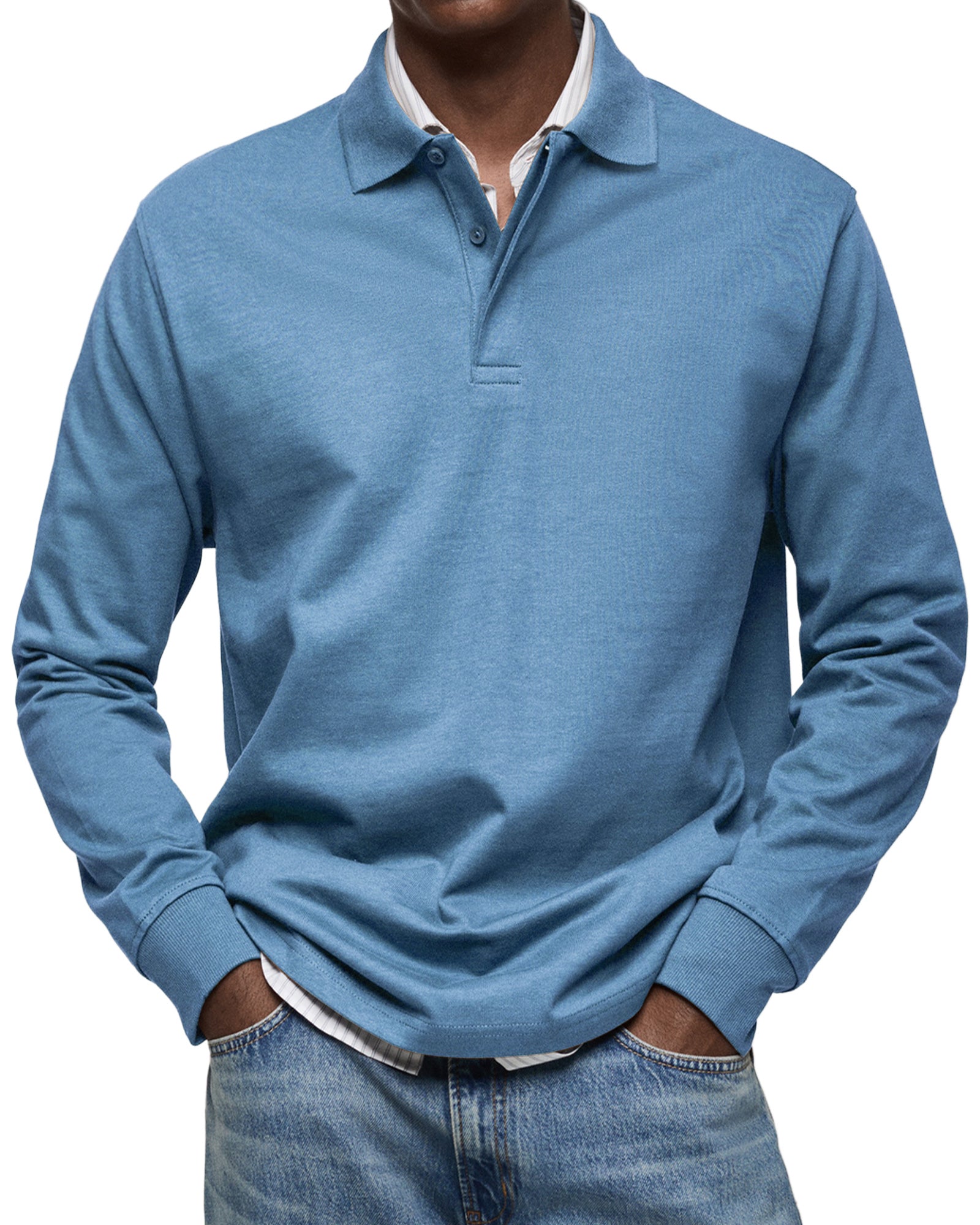 Samann | Men’s Relaxed Fit Long Sleeve Shirt Collar Top