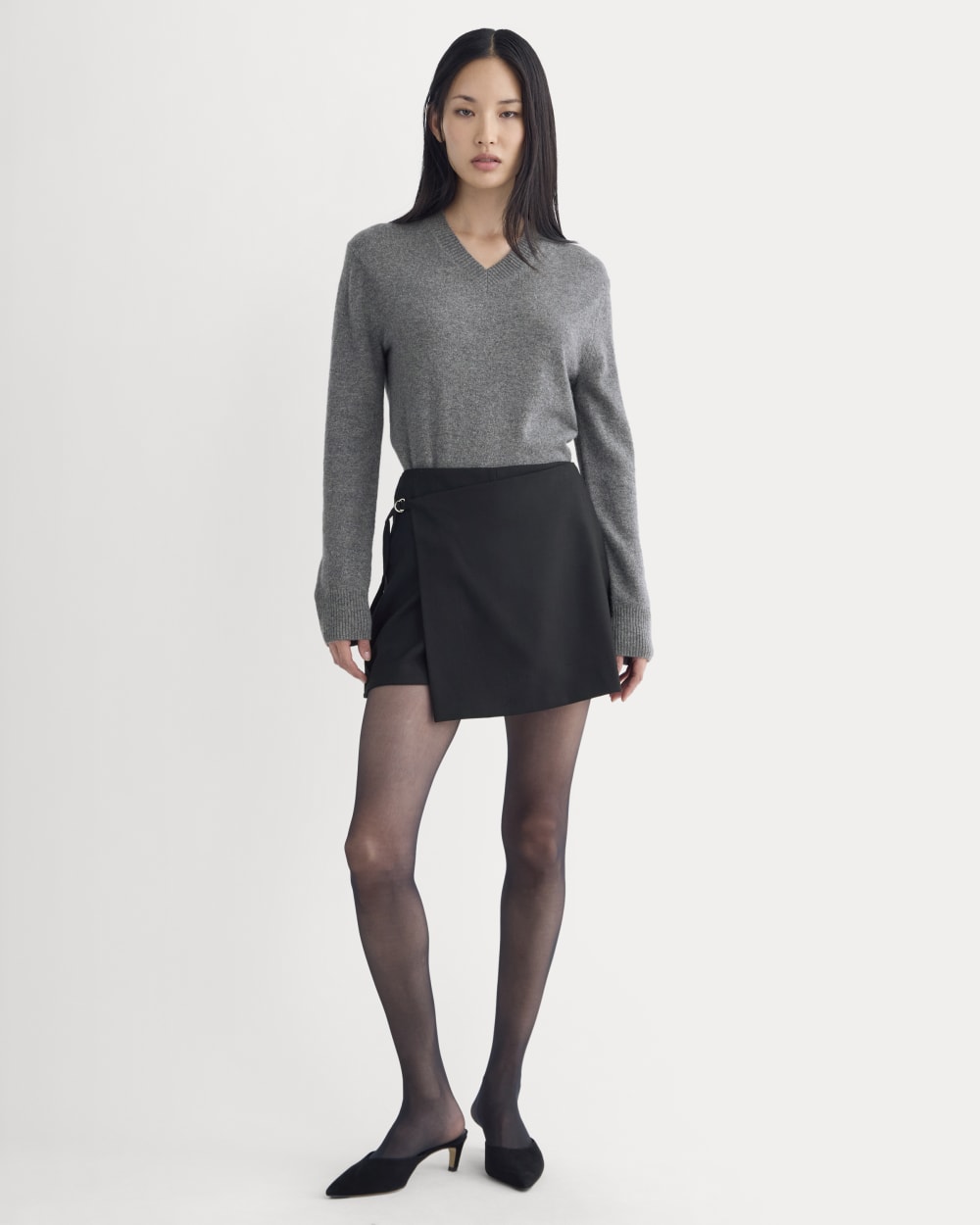 Mini Wrap Skirt in Tailor Twill Fabric | Black