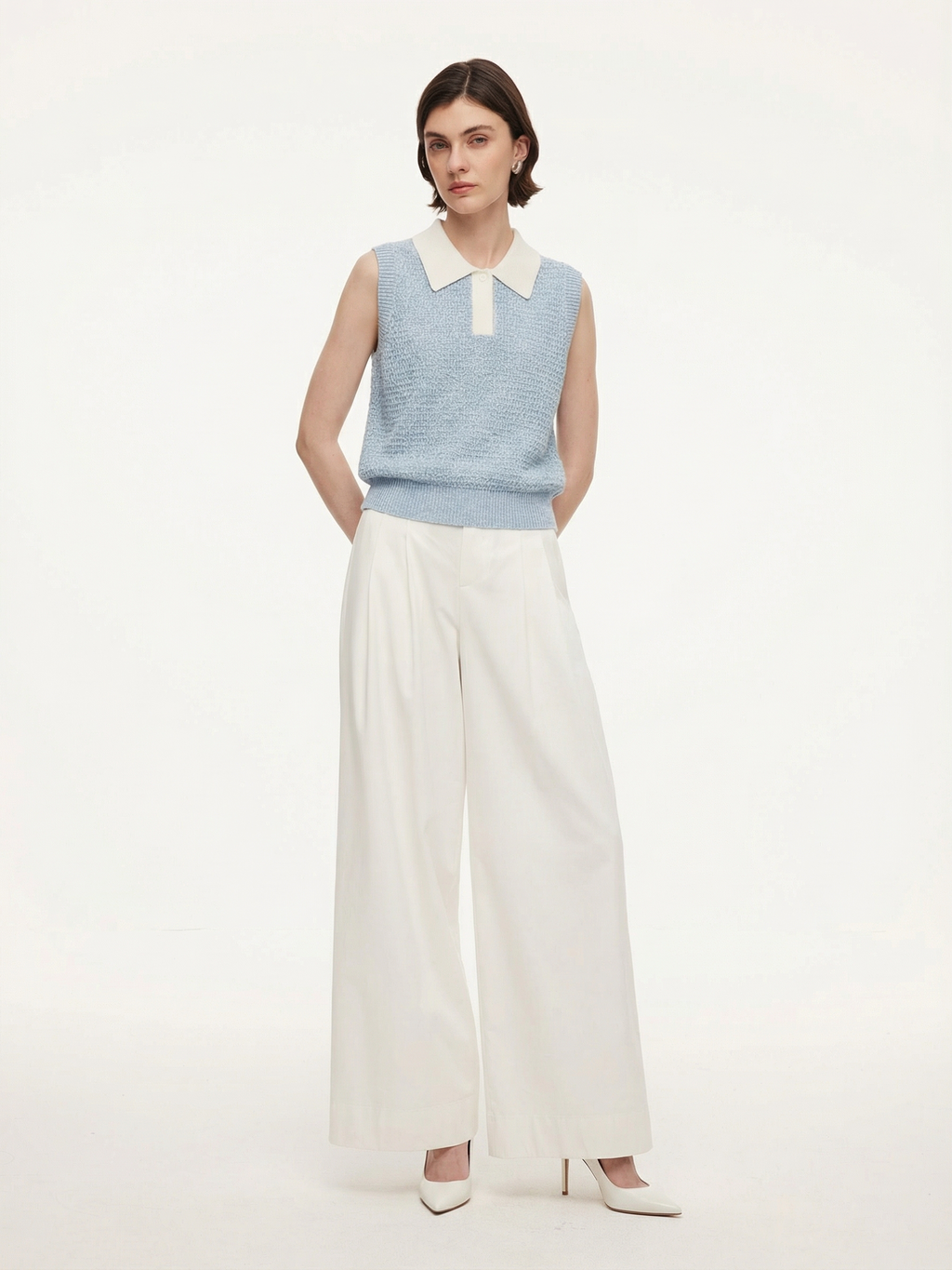 Women's Polo Sweater with Contrast Collar