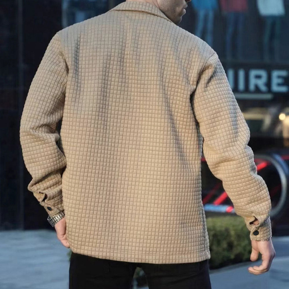 Elian | Retro Waffle Textured Turndown Collar Button Up Solid Long Sleeve Jacket