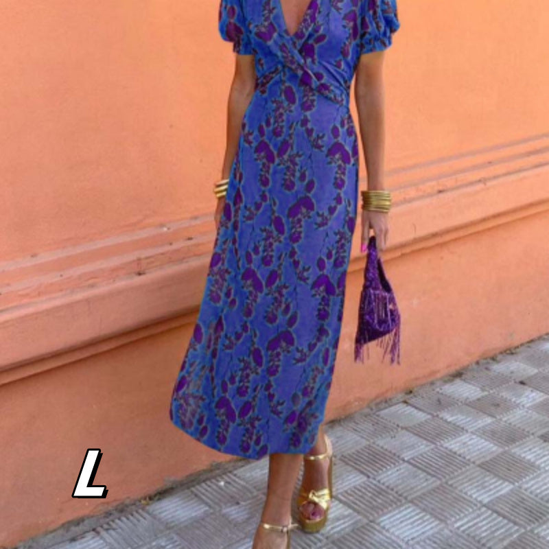 Dress with Slit and Floral Pattern