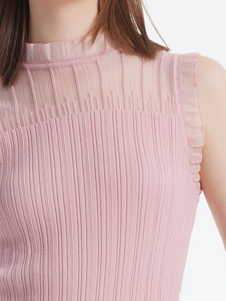 Women's Top with Ruffles Made of Tencel and Wool
