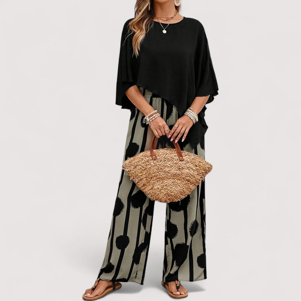 Women's Outfit – Asymmetrical Print Set, Modern & Stylish