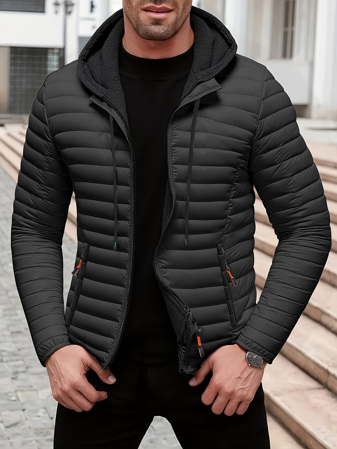 Dielmar - Quilted Hooded Jacket with Front Zipper